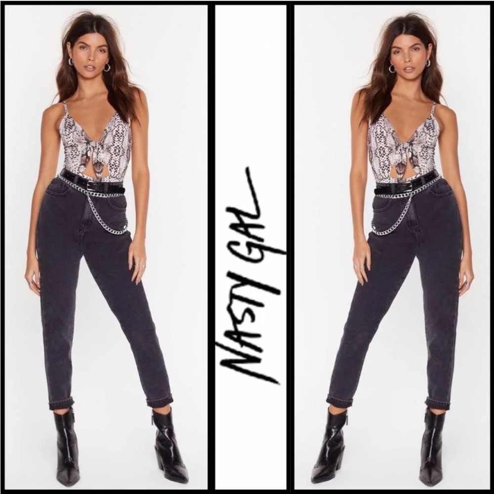 Nasty Gal Snake Print Tie Bodysuit - Picture 2 of 8